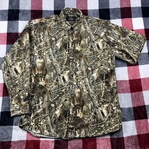 RedHead Dress Shirt Men M Camo Buck Deer Print Button Down Long Sleeve Cotton